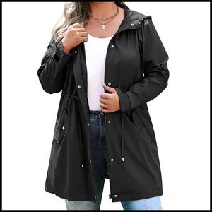 Plus Size Waterproof Rain Jacket with Hood Lightweight Windbreaker Trench Coat